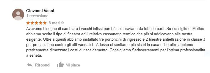 Recensione Sada Serramenti Vanni
